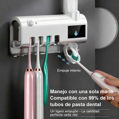 Esterilizador UV Inteligente para Cepillos de Dientes - Soporte de Pared Sin Taladro, Organiza y Desinfecta en el Baño