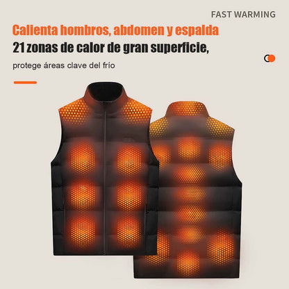 Chaleco térmico de invierno para hombre con doble interruptor y 9 zonas de calefacción, calentamiento inteligente con grafeno, cuello alto y diseño grueso, alimentado por batería.