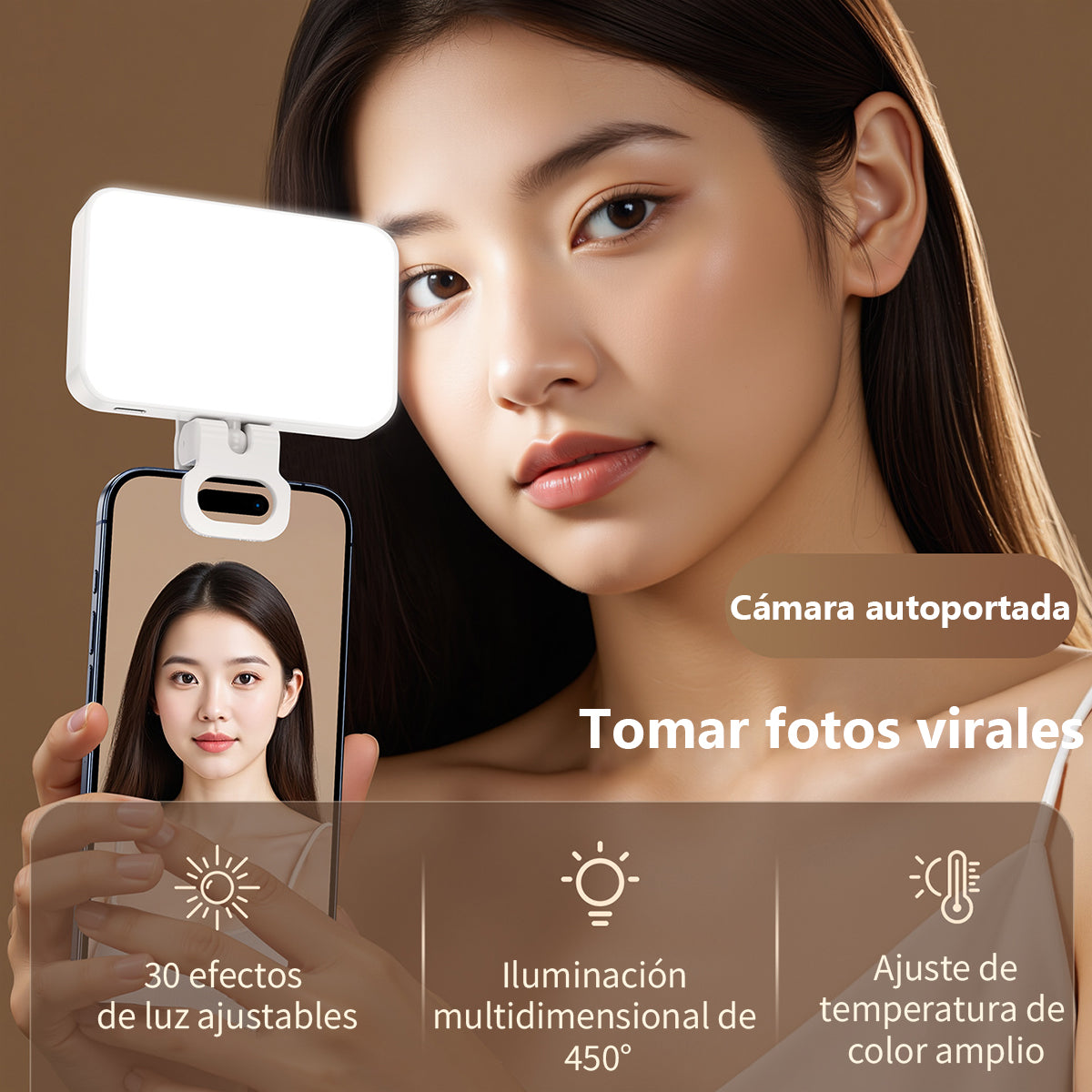 Luz de relleno con clip para móvil, portátil para selfies; iluminación para fotografía y video al aire libre; luz de bolsillo para iluminación de pantalla completa