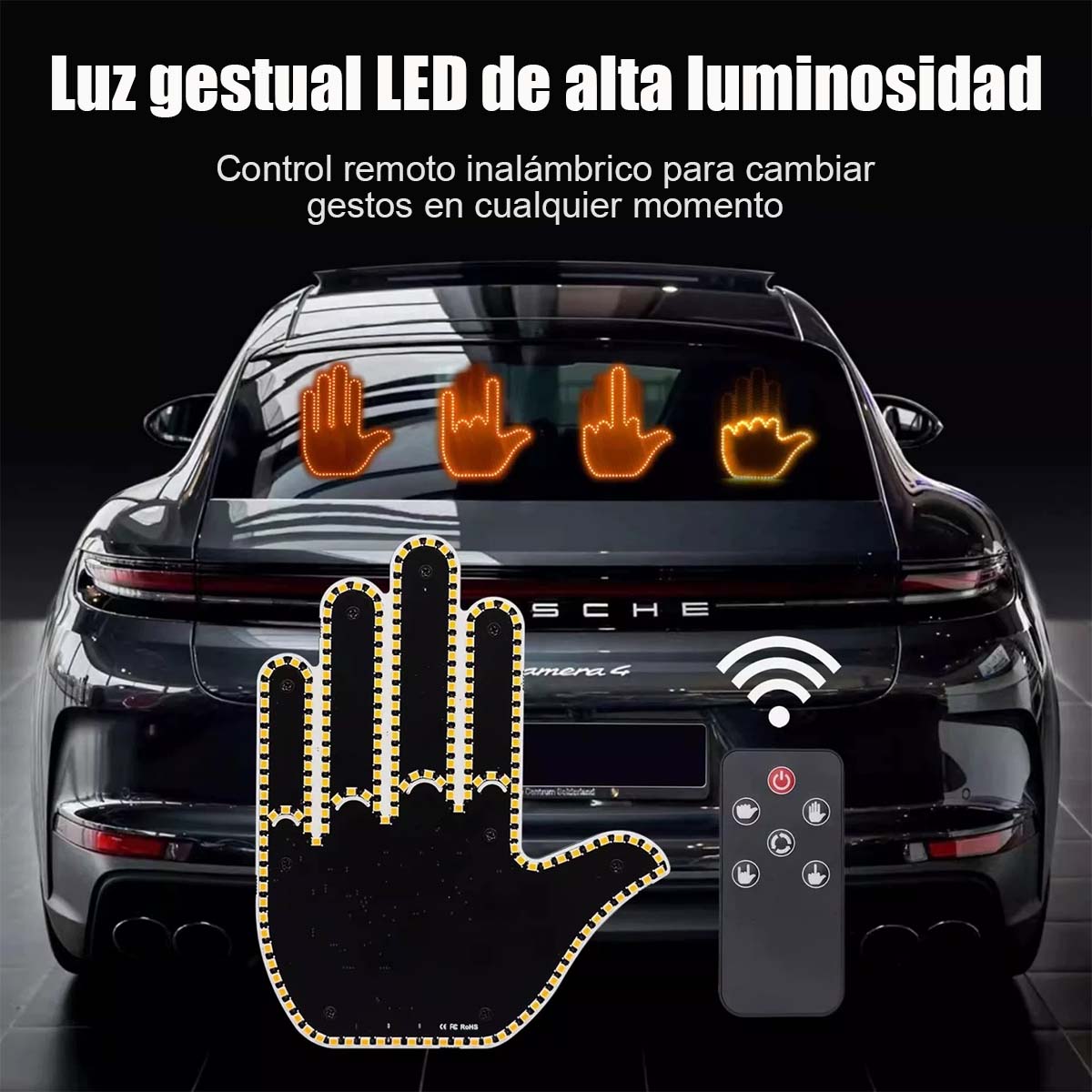 Luz de dedo para coche, luz de gestos, luz multifuncional para vehículo, luz de advertencia, luz anticolisión, luz interactiva de mano.