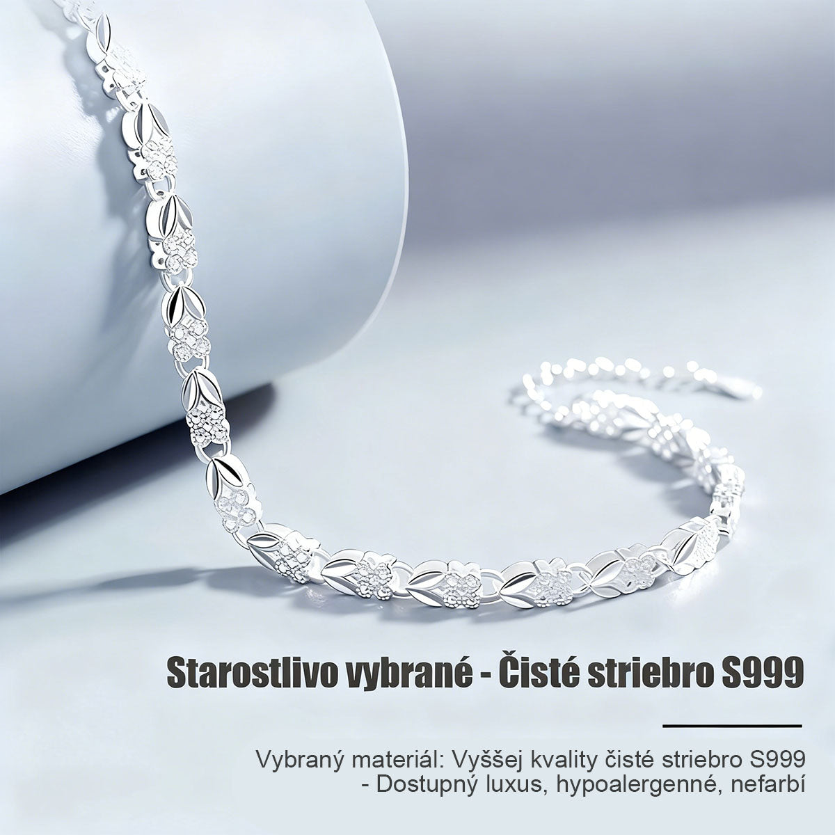 Strieborný náramok s originálnym dizajnom, štvorlístkom a srdiečkom – moderný a štýlový doplnok