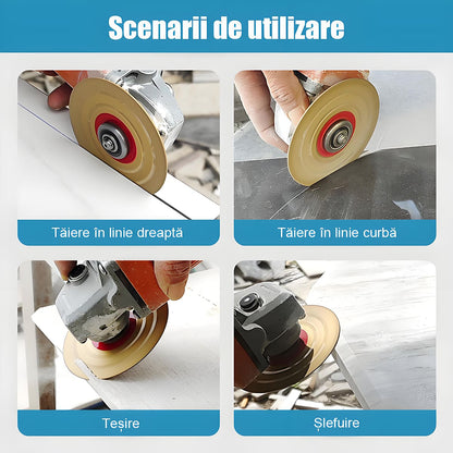 Disc diamantat pentru plăci de piatră și gresie: tăiere și șlefuire 45°, fără ciobire, compatibil cu polizor unghiular