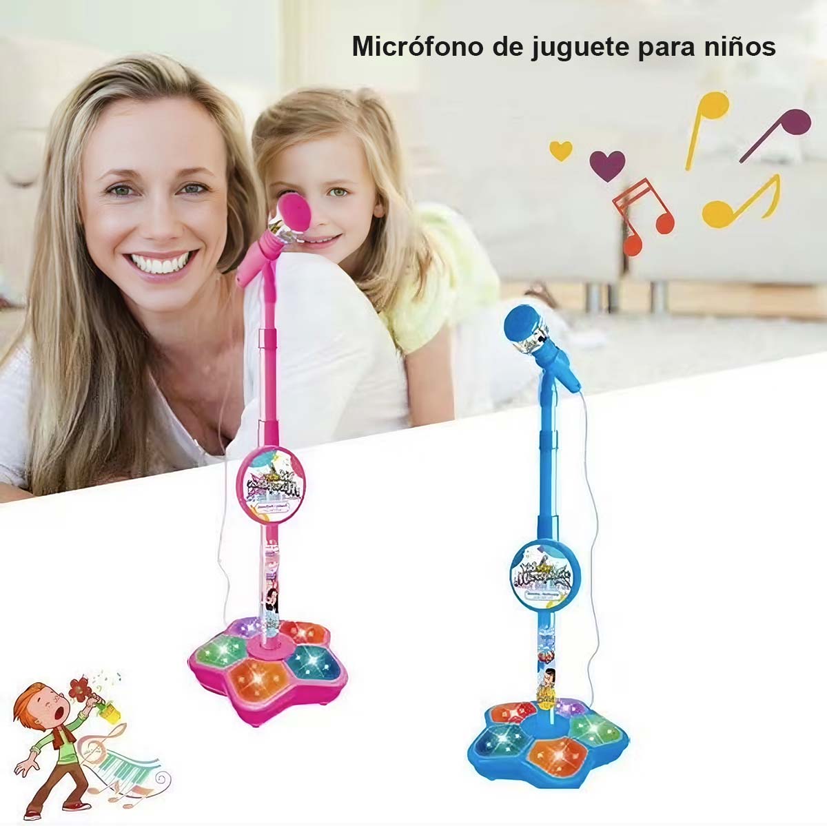 Micrófono de juguete para niños con luces brillantes y música, micrófono de karaoke para niños, juguete para cantar, ideal para niños y niñas.