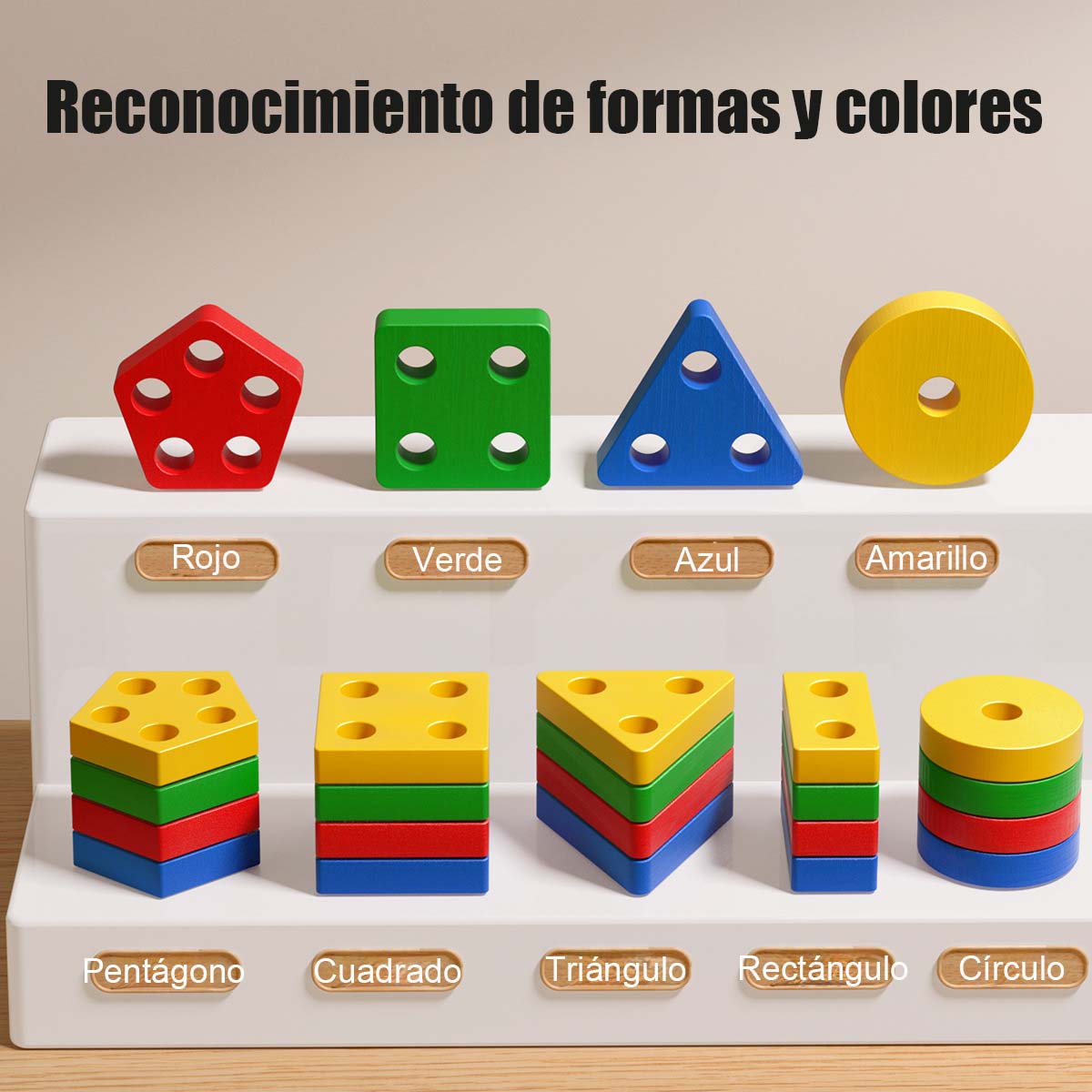 Juego Montessori de Pilares Geométricos - Juguete educativo de bloques para niños de 1 a 3 años, para niños y niñas, ideal para emparejar formas.