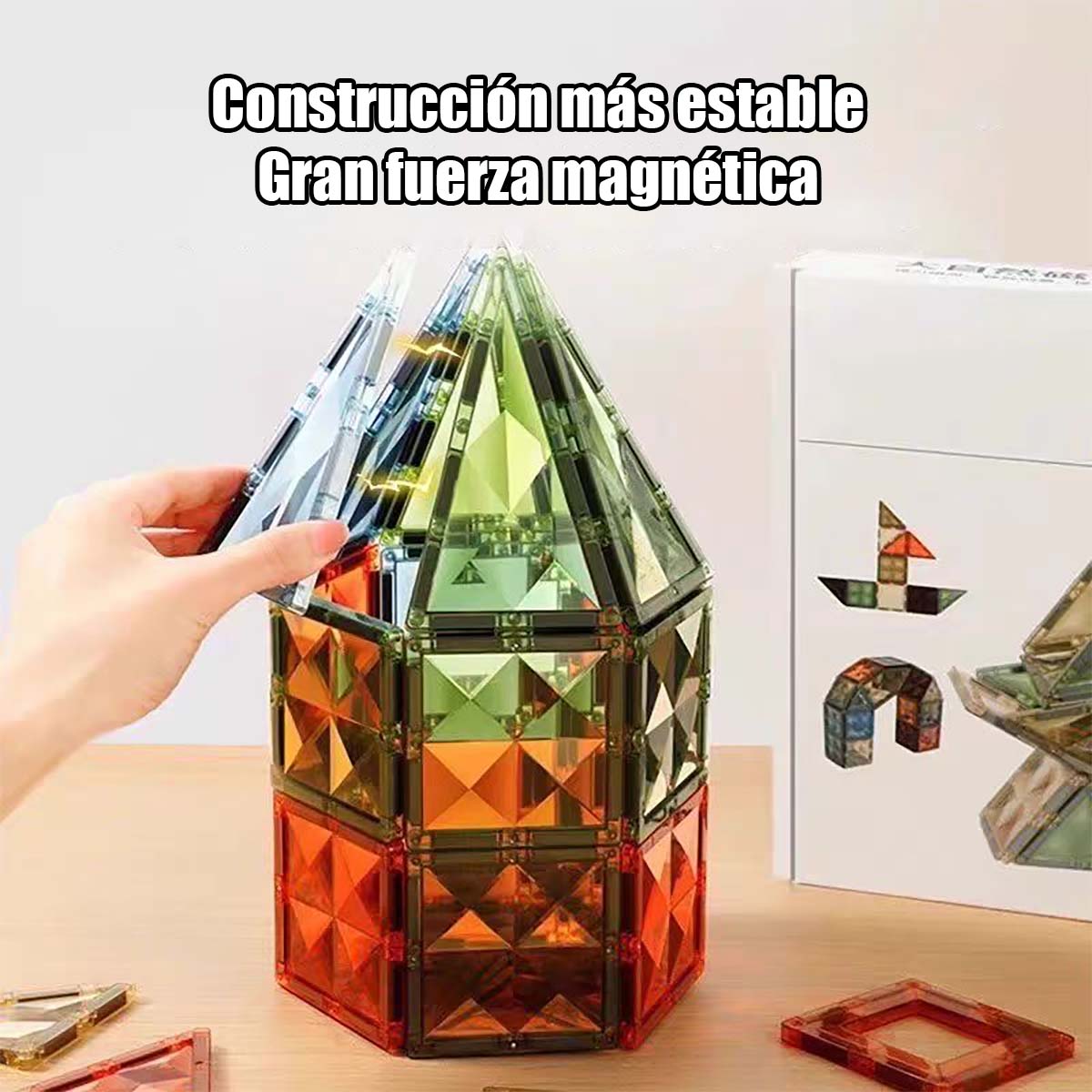 Juguete de piezas magnéticas grandes para niños, 100 piezas de bloques magnéticos en colores naturales, bloques de construcción magnéticos para un sinfín de combinaciones, juguete educativo y estimulante.