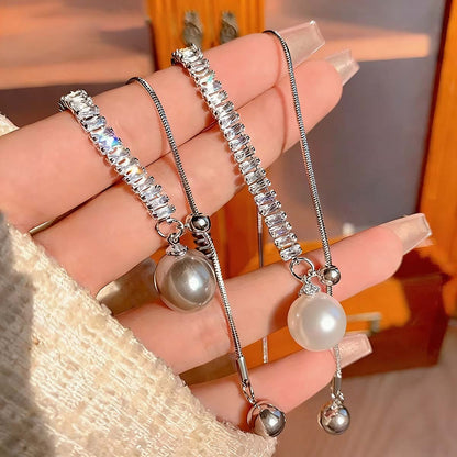 Collar largo con perlas y diamantes brillantes | Diseño exclusivo de lujo ligero, nueva colección, collar de clavícula elegante, tendencia alta y exclusiva.