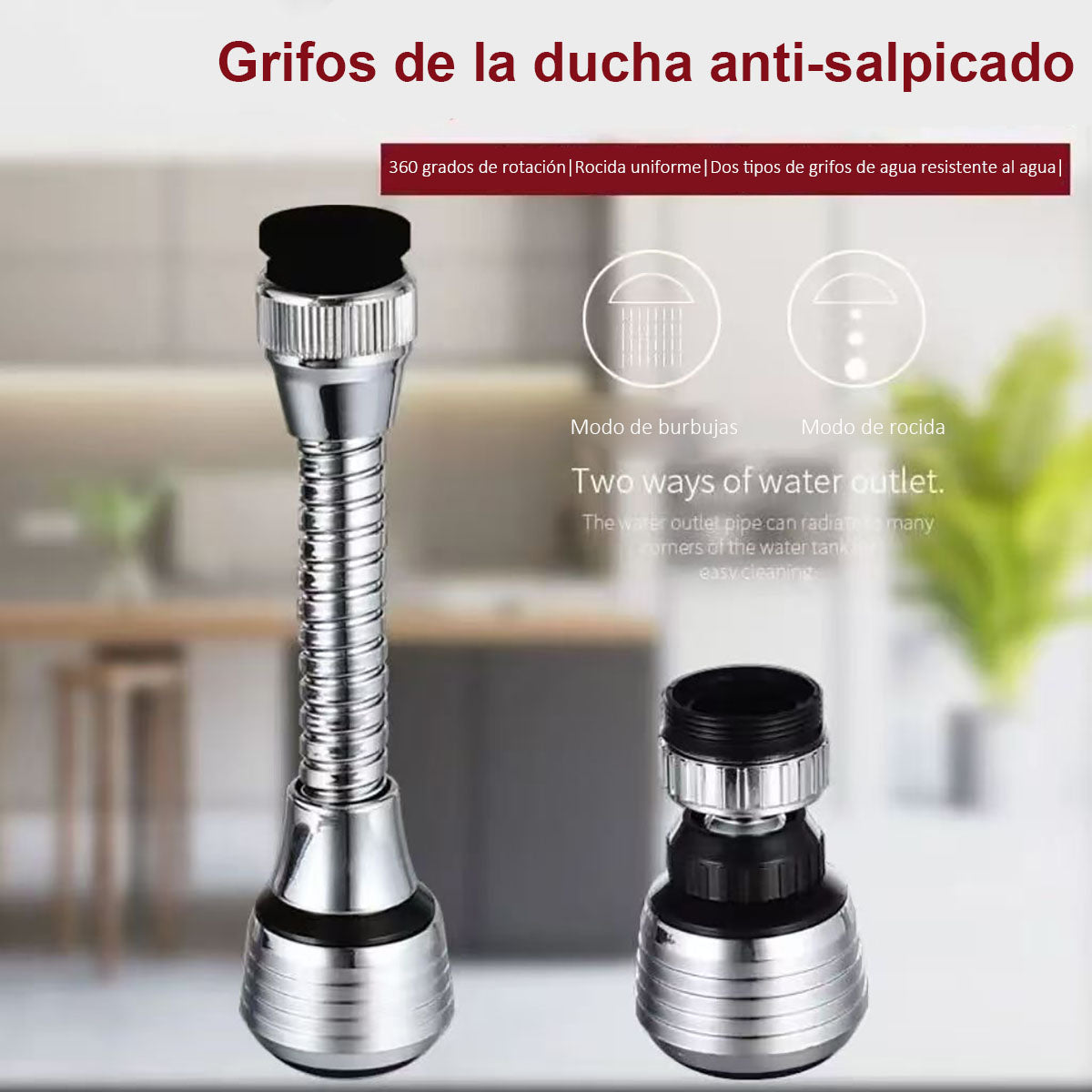Cabezal antisalpicaduras para grifo, extensor de cocina, filtro de aumento de presión, rociador universal y difusor de espuma.