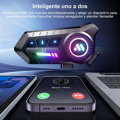 Auriculares Bluetooth X3 para casco de motocicleta, con bajos potentes, impermeables, con cancelación de ruido, inalámbricos y compatibles entre marcas, con intercomunicación para dos personas durante la conducción.