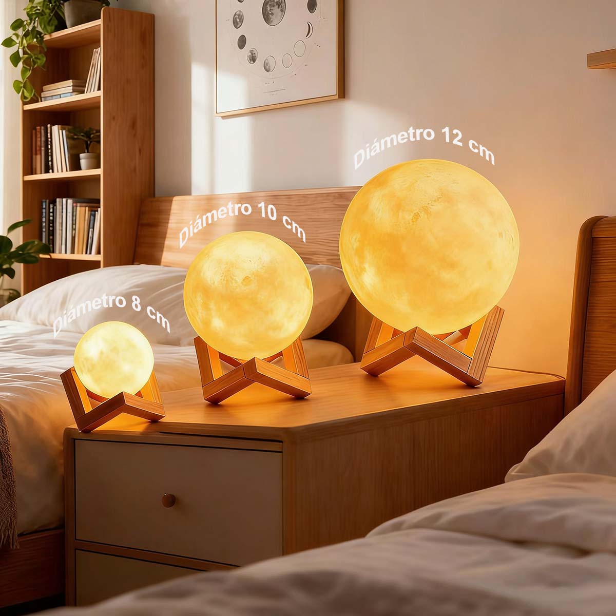 Lámpara creativa de cabecera con ambiente lunar | Lámpara nocturna para dormitorio, luz de sueño, lámpara de ambiente con diseño de luna y estrellas, recargable, popular en redes sociales.
