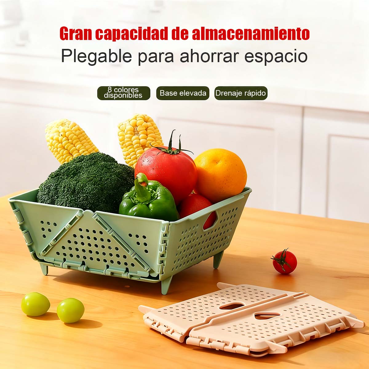 Nueva bandeja plegable para lavar verduras y frutas, canasta colador, estante de drenaje para el borde del fregadero de cocina, ¡tu ayudante perfecto para lavar frutas y verduras!