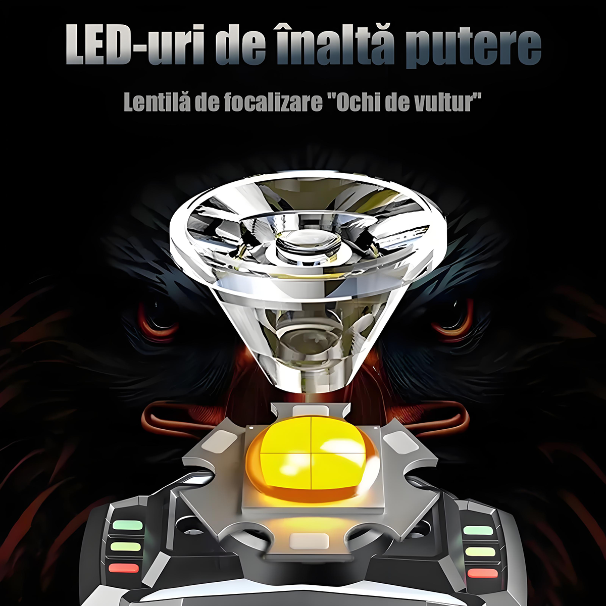 Lampă frontală inteligentă cu senzor, multifuncțională, cu multiple surse de lumină, reîncărcabilă, pentru exterior.