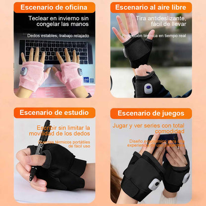 Nuevo modelo de guantes inteligentes térmicos con calefacción eléctrica, recarga por USB, dedos separados y semi-descubiertos, compatibles con pantallas táctiles, para mantener las manos calientes en invierno.