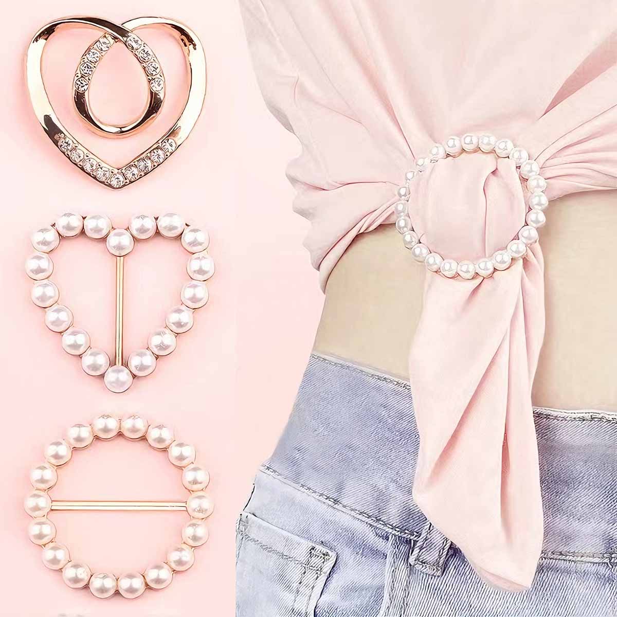Broche para camisa, clip para ajustar el bajo de la ropa, crear nudos decorativos o fijar pañuelos; accesorio elegante para mujer, ideal para estilizar la cintura.