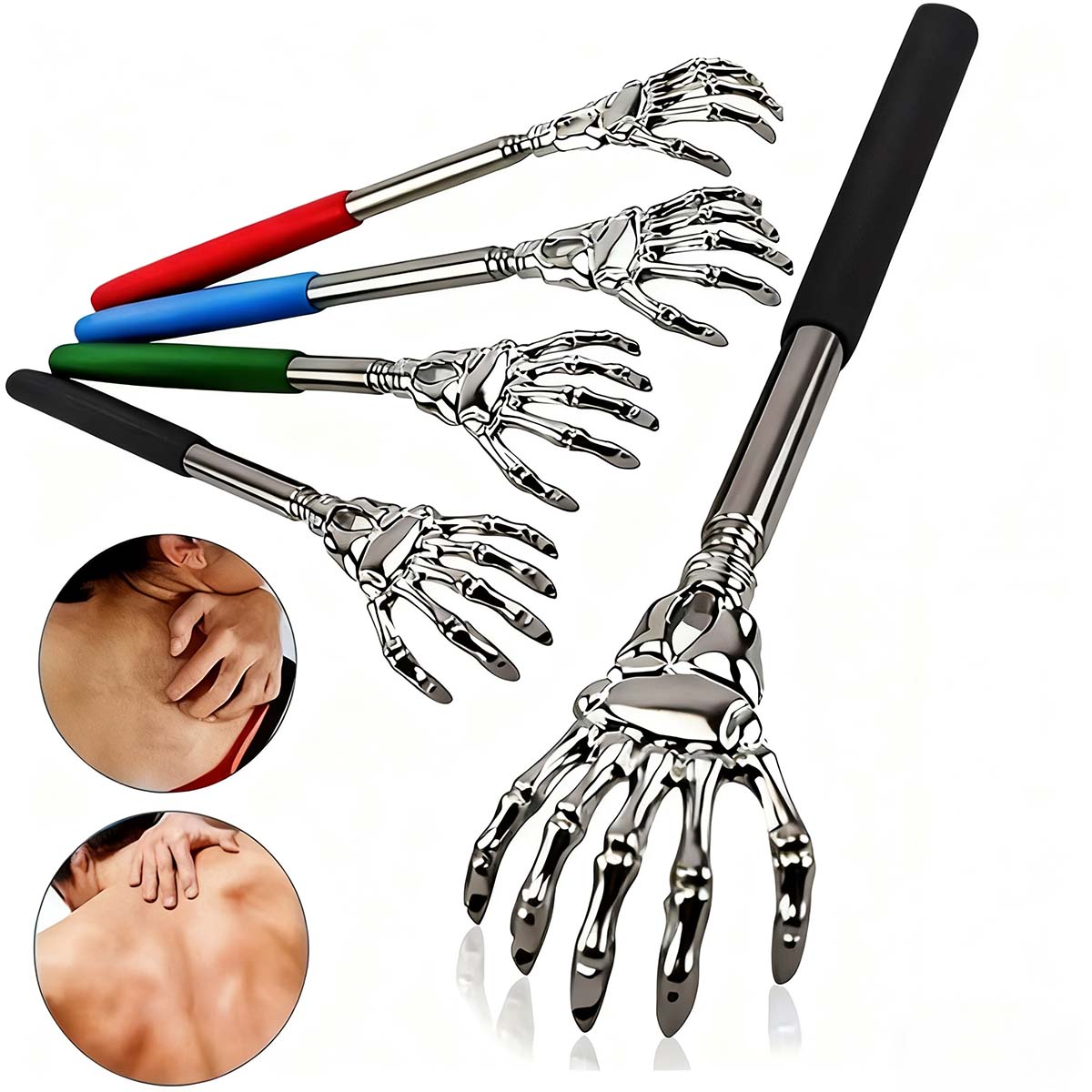 Rascador telescópico de acero inoxidable — masajeador doméstico, práctico “no necesito ayuda”, ideal para personas mayores.