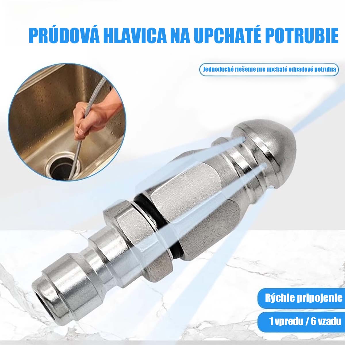 Vodná myš vysokotlaková tryska z nehrdzavejúcej ocele na čistenie a odblokovanie kanalizačných rúr