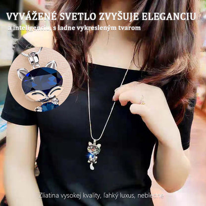Kórejský univerzálny dlhý náhrdelník, elegantný dámsky jednoduchý a módny prívesok mačičky s kryštálom, sveterový náhrdelník a módny doplnok.