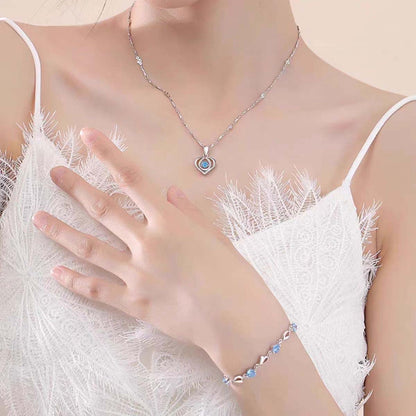 Nuevo set de diseño exclusivo "Corazón del Océano" | Collar con cristal azul en forma de corazón, pulsera de zirconia, joyería de amor para mujer.