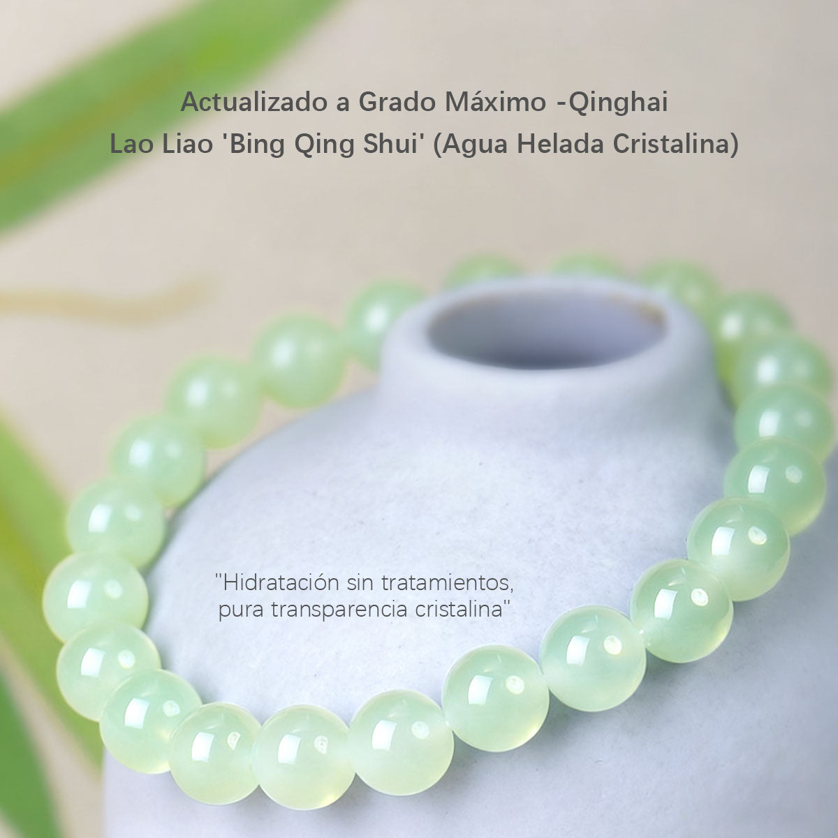 Pulsera de jade Hetian para mujer y hombre, cuentas redondas de hielo translúcido. Amuleto de la suerte, estilo ligero y lujoso, delicado y exclusivo