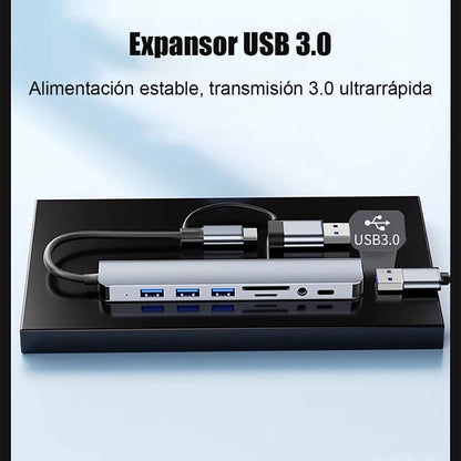 Hub 7 en 1 Type-C para portátil y tablet, concentrador USB de ocho puertos