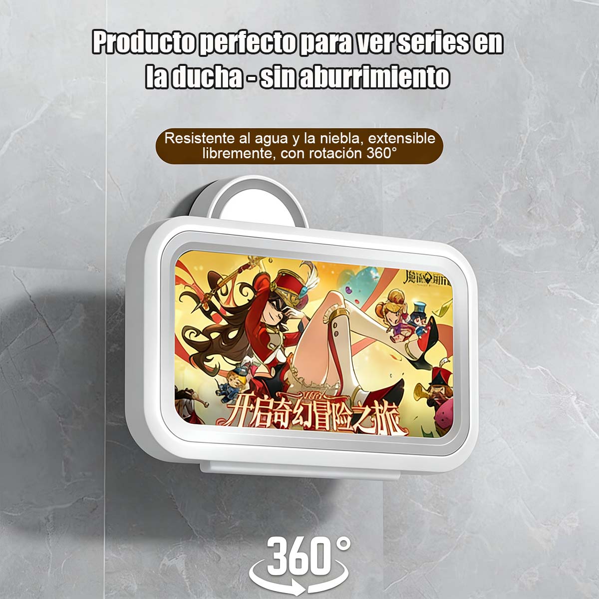 Caja para teléfono impermeable 360° rotatoria para baño, ducha y cocina, soporte de pared con ventosa para personas perezosas.