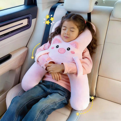 Almohada de viaje para niños en el asiento trasero del automóvil, almohada de apoyo para cuello y cintura, diseño anti-ahogo con adorables personajes de dibujos animados, ideal para dormir durante viajes.