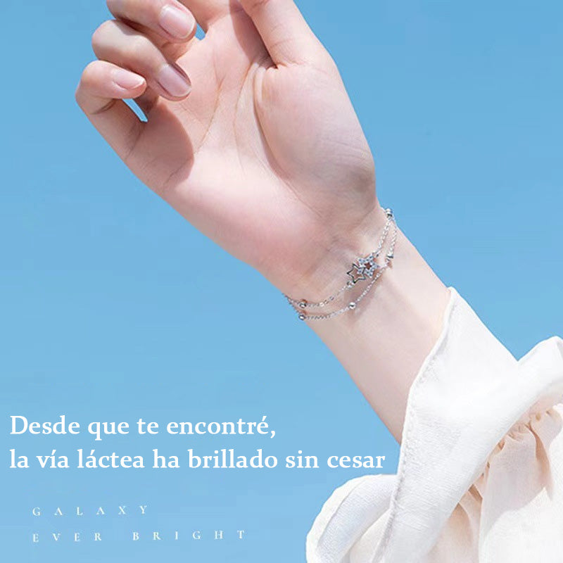 Pulsera doble de historia estelar para mujer, estilo coreano, lujo ligero y delicado, diseño exclusivo de estilo "ins", nueva colección con piedras incrustadas.