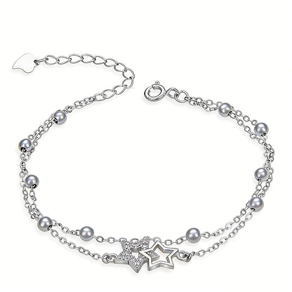 Pulsera doble de historia estelar para mujer, estilo coreano, lujo ligero y delicado, diseño exclusivo de estilo "ins", nueva colección con piedras incrustadas.