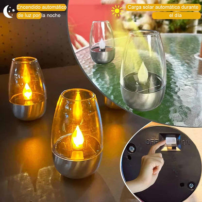 "Lámpara de copa de vino con vela solar, lámpara LED impermeable para exteriores, ideal para decorar jardines, céspedes y patios, creando una atmósfera agradable y una iluminación paisajística."