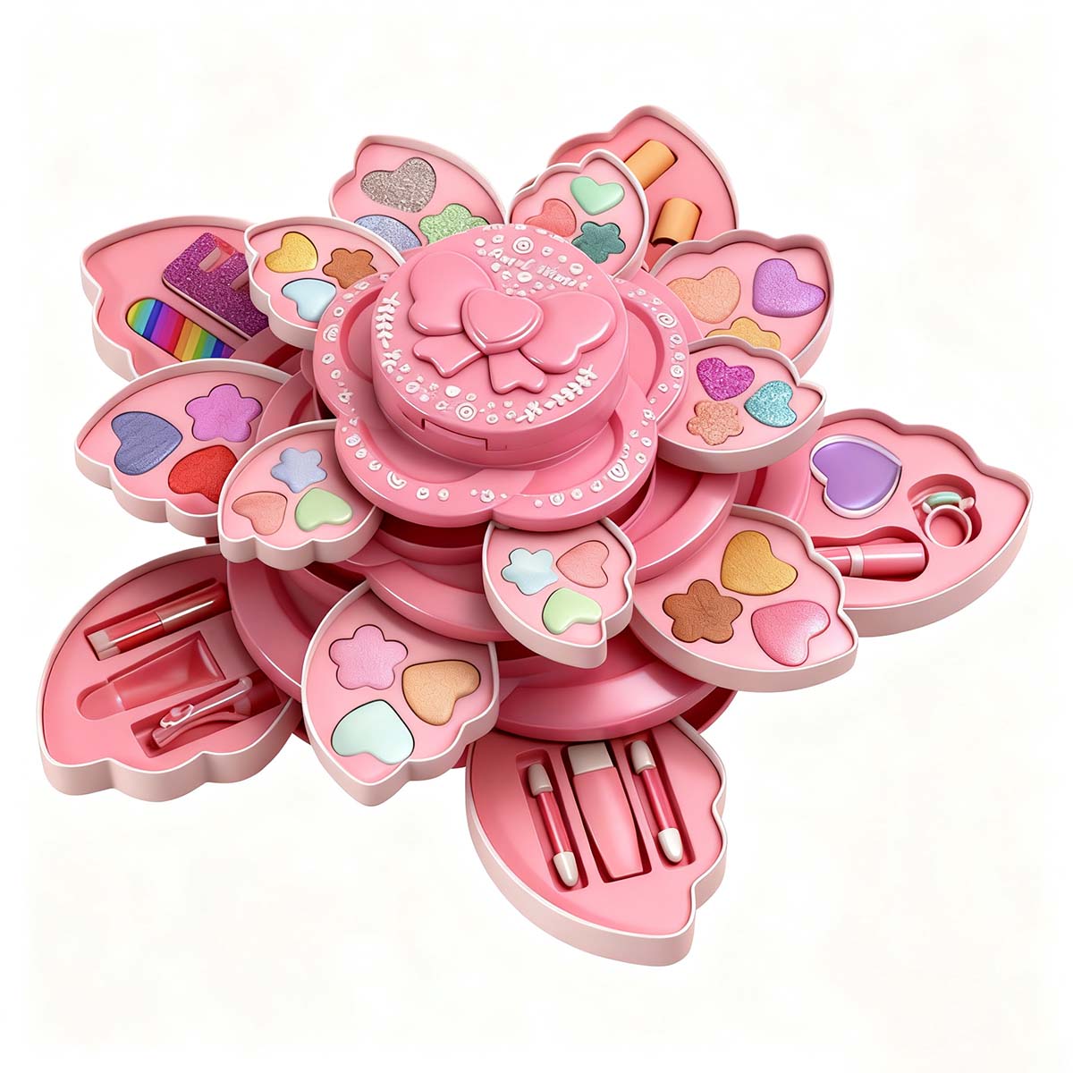 Set de maquillaje para niñas, caja de maquillaje giratoria con esmaltes de uñas, juguete de princesa para niñas, ideal como regalo de cumpleaños.