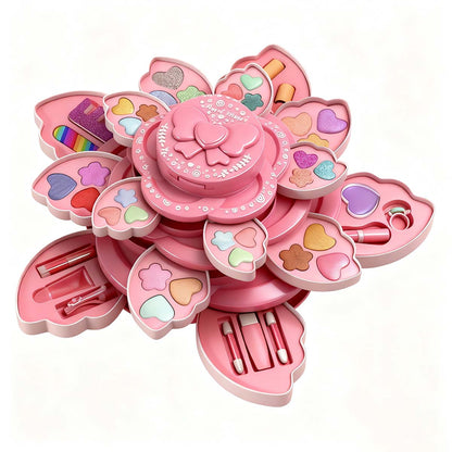 Set de maquillaje para niñas, caja de maquillaje giratoria con esmaltes de uñas, juguete de princesa para niñas, ideal como regalo de cumpleaños.