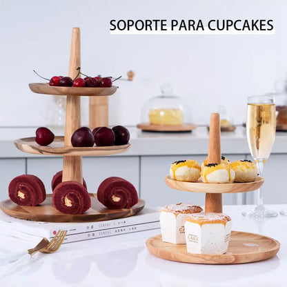 Soporte para cupcakes de papel de té, de madera, de dos niveles, para bodas, bandeja para frutos secos, caramelos y pipas, bandeja multifuncional de frutas para salón.