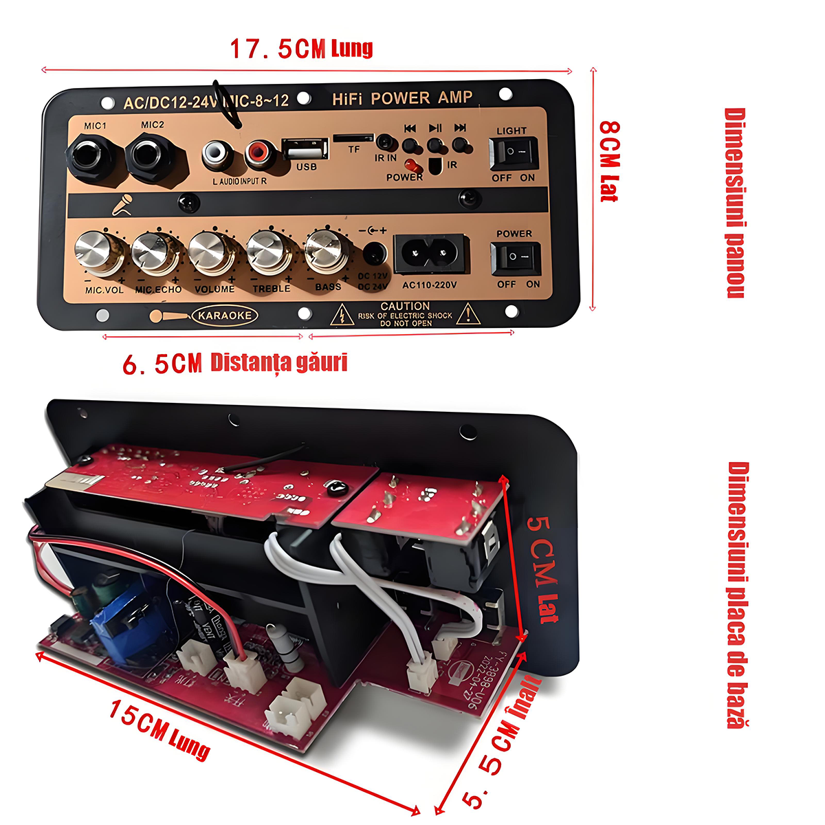 Amplificator auto Bluetooth cu intrare card, 12 V / amplificator de mare putere 24 V – placă de bază