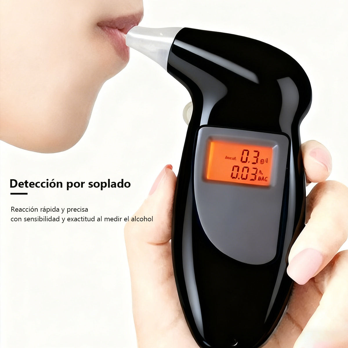 Alcoholímetro portátil para coche, prueba de aliento para vehículo, dispositivo de detección de alcohol para coche, especialmente diseñado para uso dentro del automóvil.
