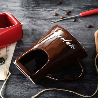 Taza de cerámica para chocolate, calentador de fondue, taza de fondue suizo para helado, taza de fondue de queso con tenedor incluido.