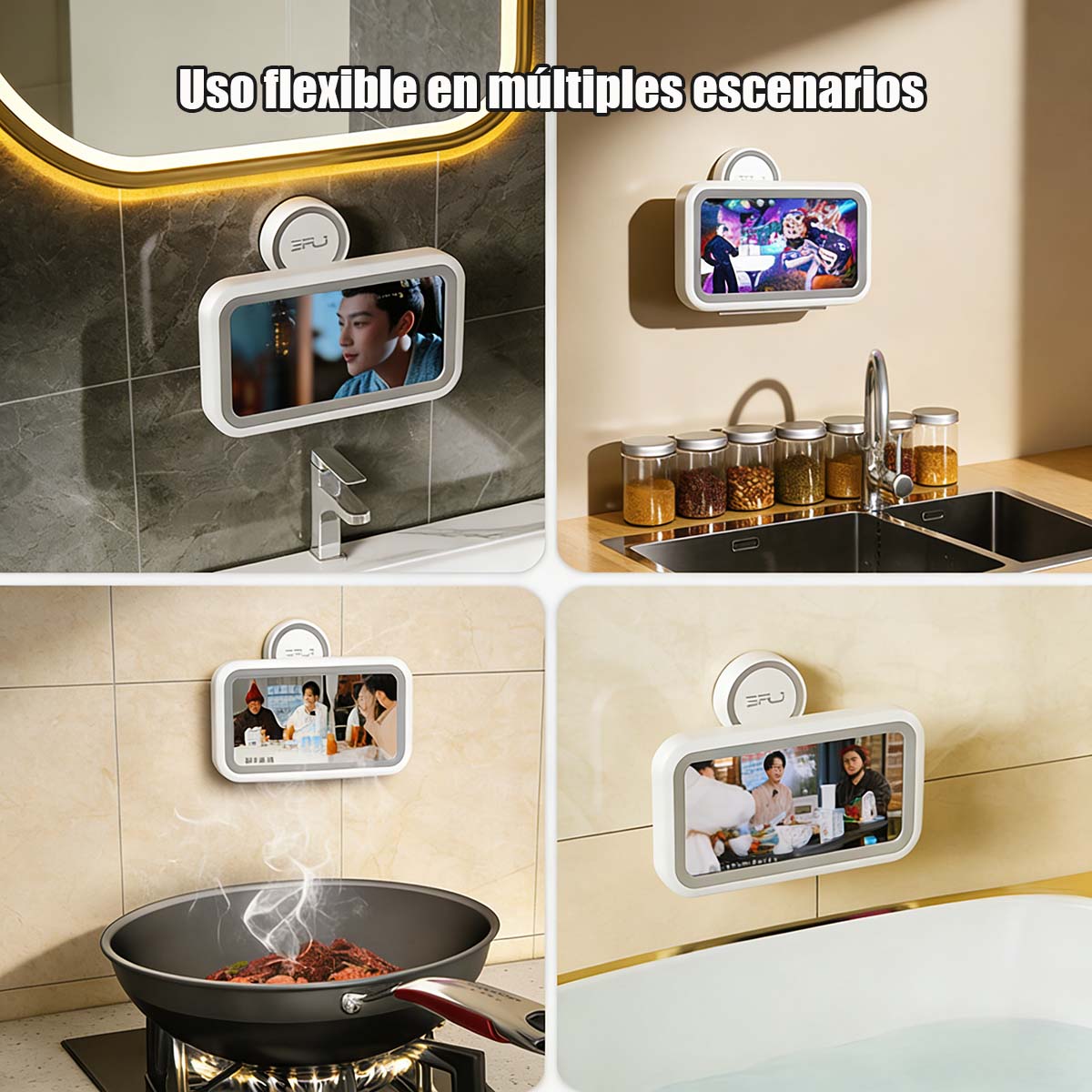 Caja para teléfono impermeable 360° rotatoria para baño, ducha y cocina, soporte de pared con ventosa para personas perezosas.