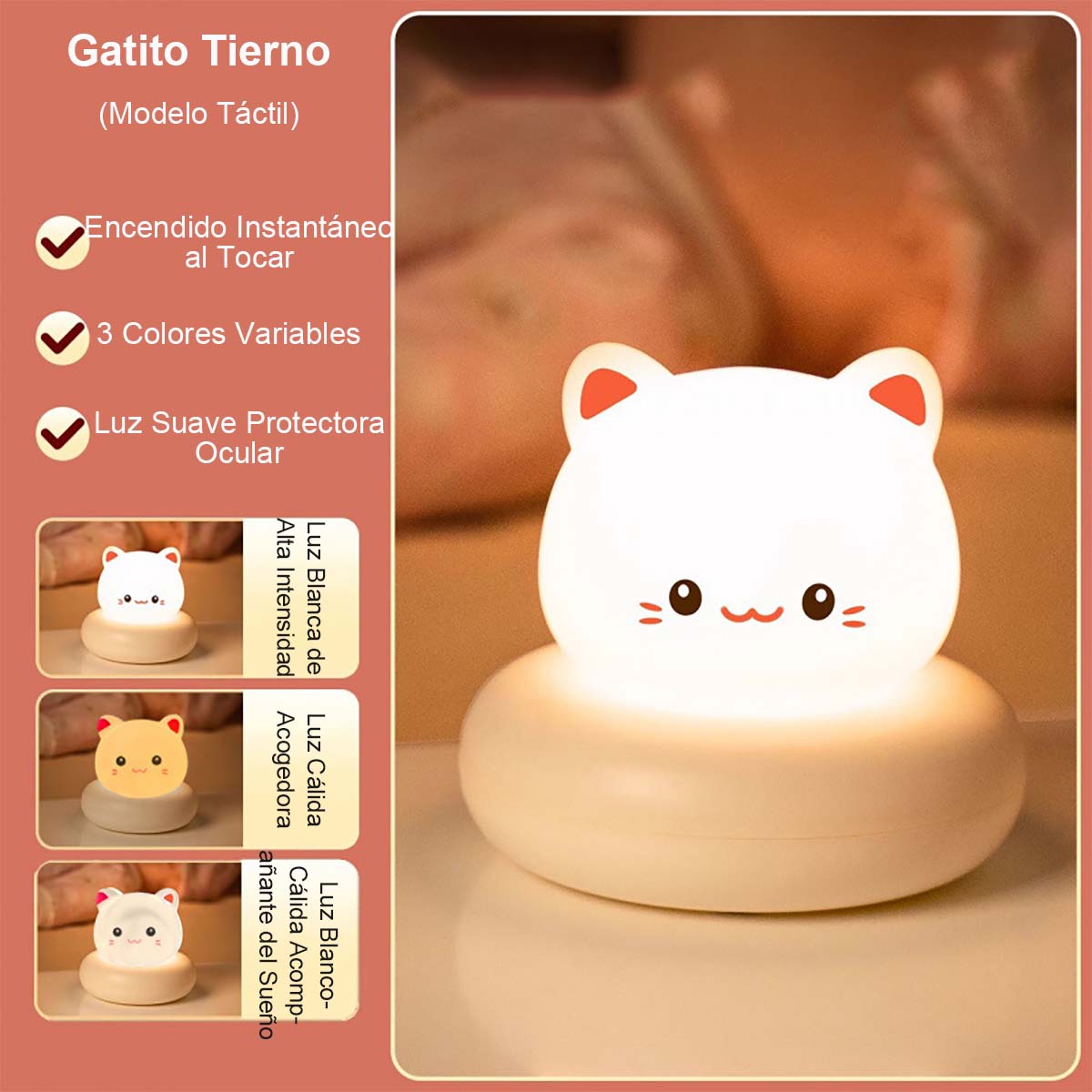 Lámpara de noche táctil con control por voz para dormitorio, luz de sueño, lámpara para alimentar al bebé, luz protectora de ojos infantil, lámpara de acompañamiento para cuarto de posparto, luz de cabecera infantil con diseño de personaje.