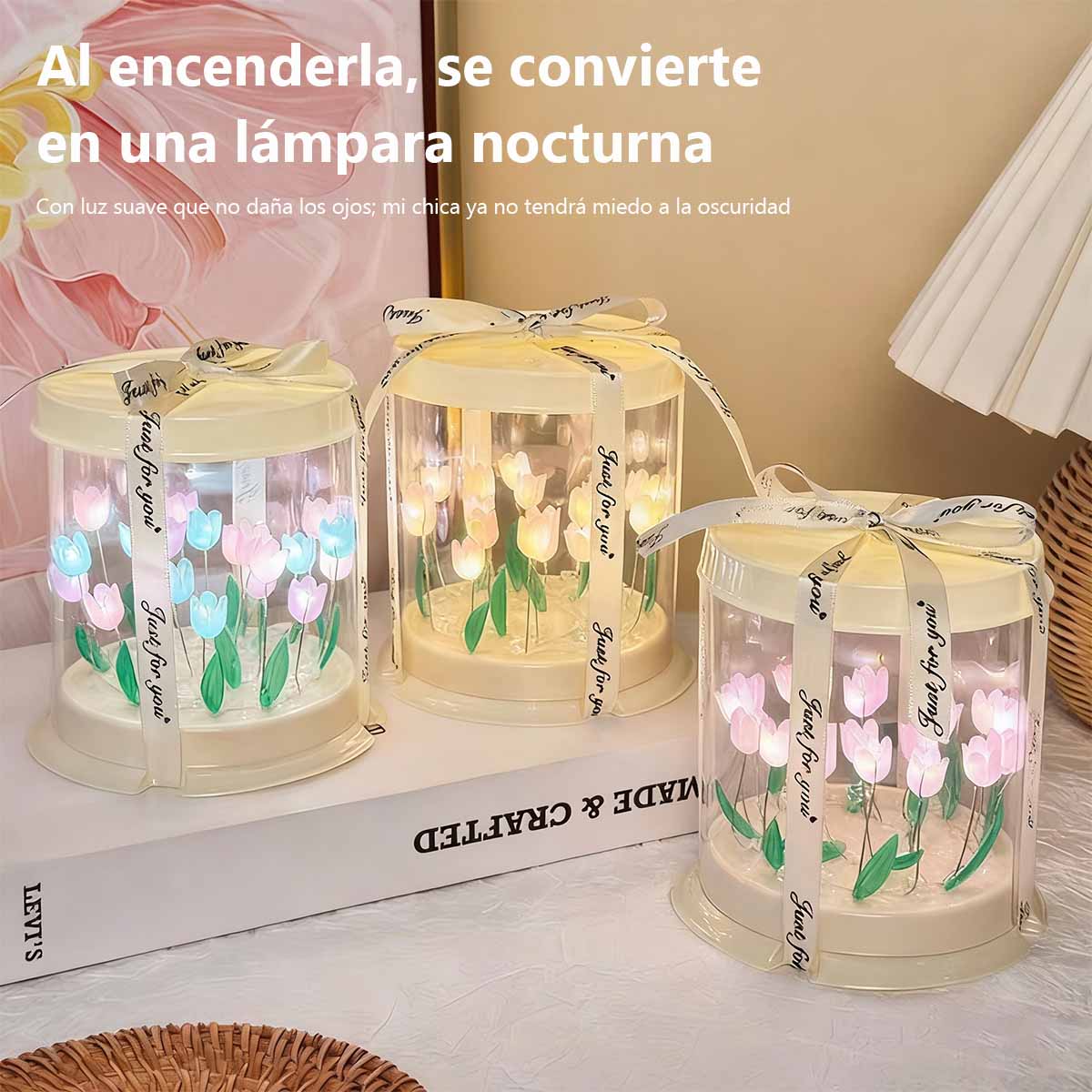 Nueva lámpara nocturna creativa en forma de tulipán, kit de materiales DIY hecho a mano, caja tipo pastel, lámpara ambiental con efecto de “mar de flores”, de aspecto romántico y elegante.