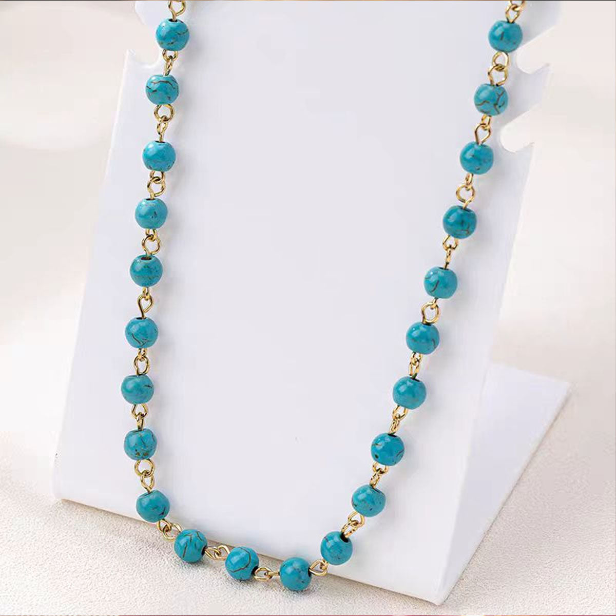 Juego de Joyería Turquesa Vintage: Collar y Pulsera de Cuentas, Estilo Francés Retro y Elegante para Suéter