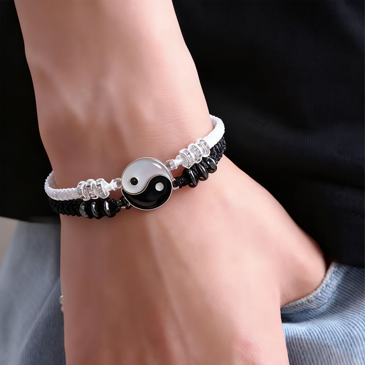 Brazalete tejido de pareja “Dragón Taiji” — conjunto de pulseras y collares con diseño de Taiji y Bagua, ideal para parejas, buenos amigos y como símbolo de amistad.