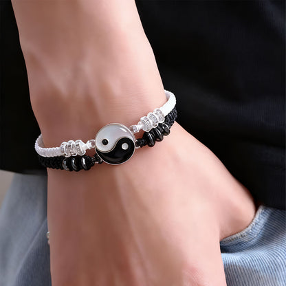 Brazalete tejido de pareja “Dragón Taiji” — conjunto de pulseras y collares con diseño de Taiji y Bagua, ideal para parejas, buenos amigos y como símbolo de amistad.