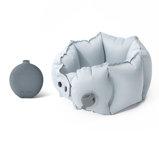 Almohada inflable en forma de U tipo bufanda, con bomba de inflado, portátil y fácil de guardar; almohada de viaje para cuello, ideal para trayectos largos.