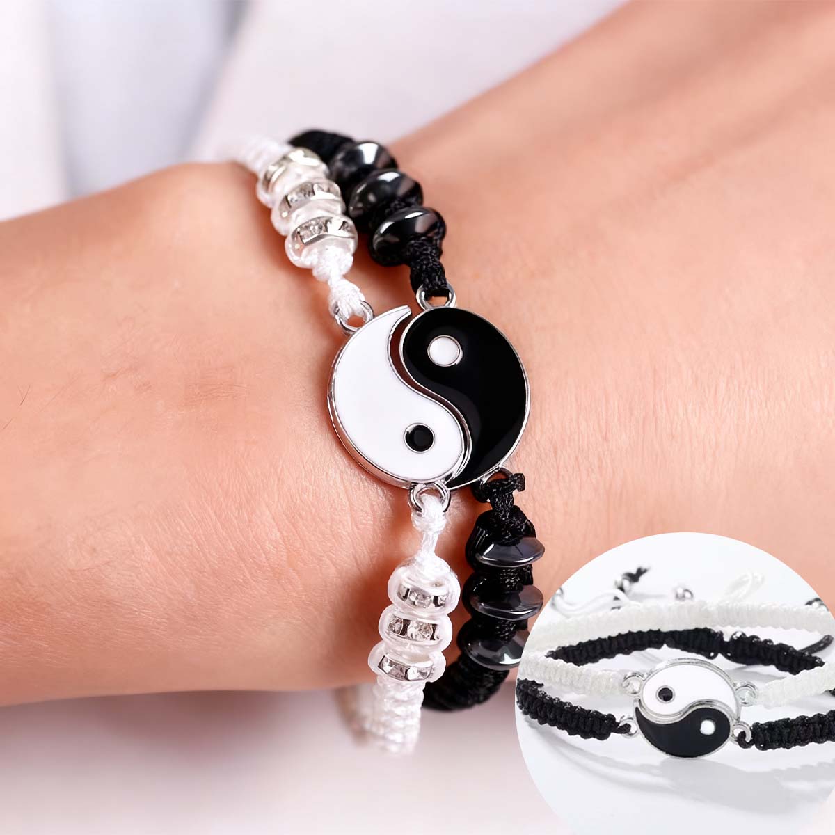 Brazalete tejido de pareja “Dragón Taiji” — conjunto de pulseras y collares con diseño de Taiji y Bagua, ideal para parejas, buenos amigos y como símbolo de amistad.