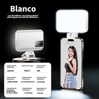 Luz de relleno con clip para móvil, portátil para selfies; iluminación para fotografía y video al aire libre; luz de bolsillo para iluminación de pantalla completa