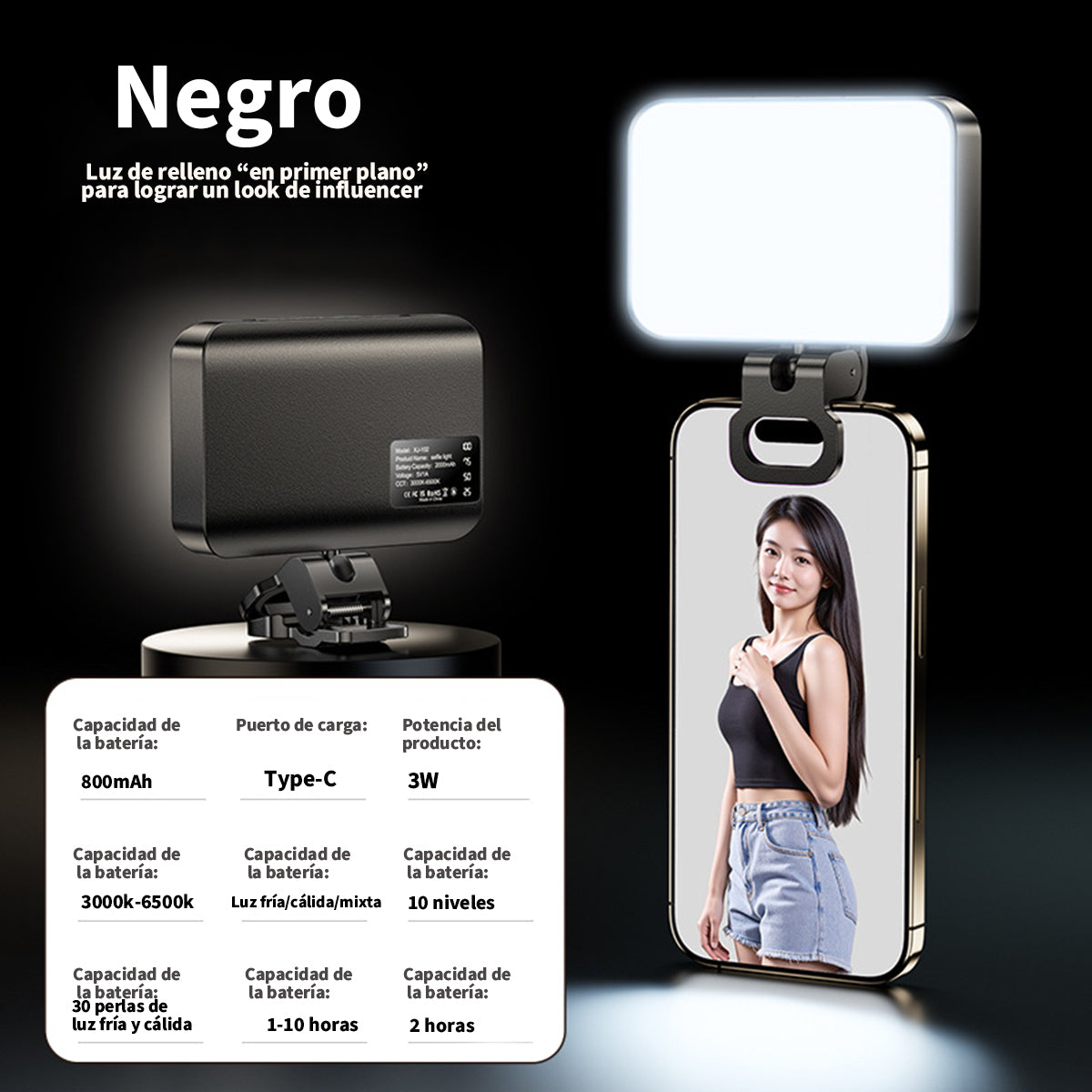 Luz de relleno con clip para móvil, portátil para selfies; iluminación para fotografía y video al aire libre; luz de bolsillo para iluminación de pantalla completa
