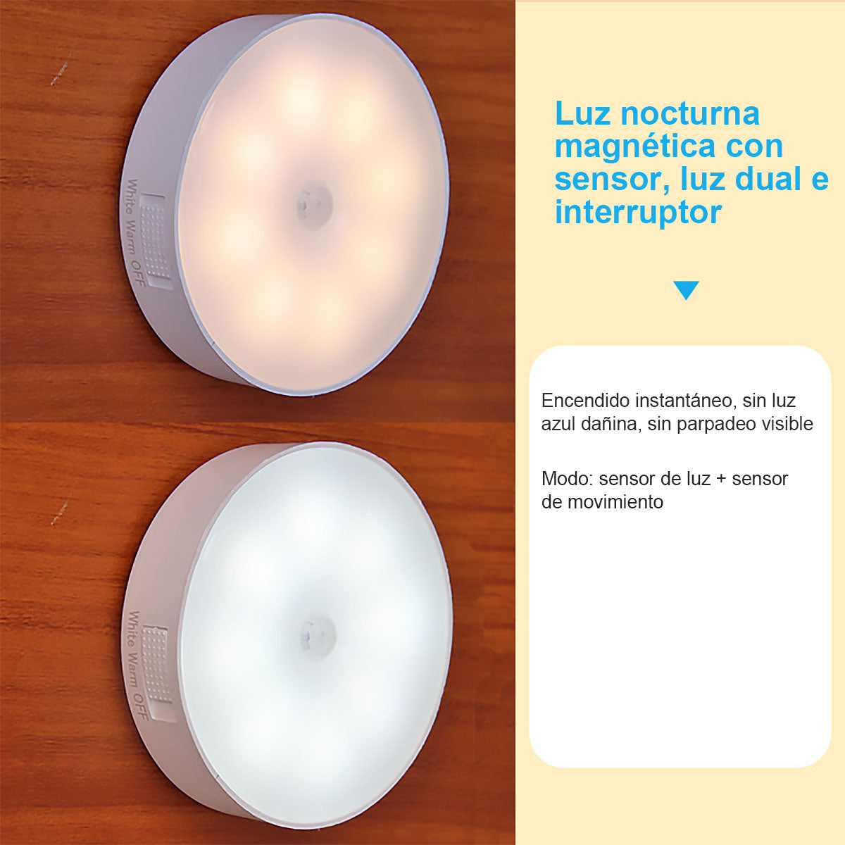 Luz de pared LED con sensor de movimiento, recargable por USB, mini lámpara de noche con interruptor para armario o vestidor, best-seller internacional, luz ambiental con sensor.