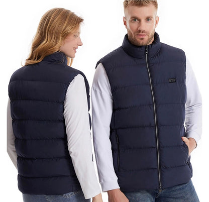 Chaleco térmico de invierno para hombre con doble interruptor y 9 zonas de calefacción, calentamiento inteligente con grafeno, cuello alto y diseño grueso, alimentado por batería.