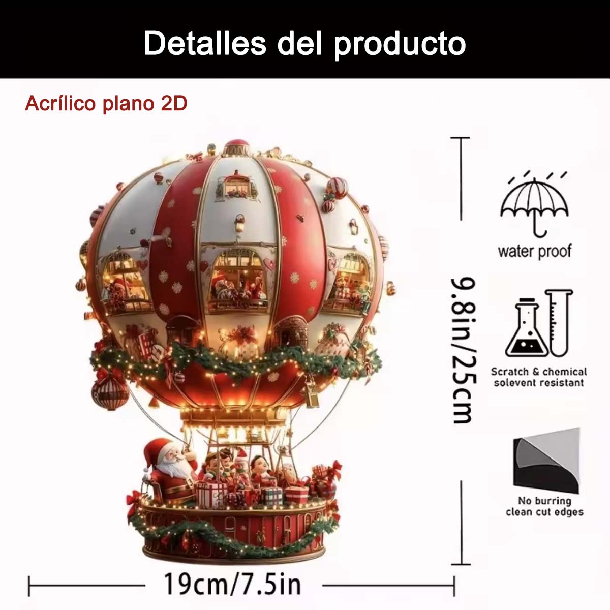 Colgante para espejo retrovisor de coche: Globo aerostático de Santa Claus, adornos navideños para árbol de acrílico.