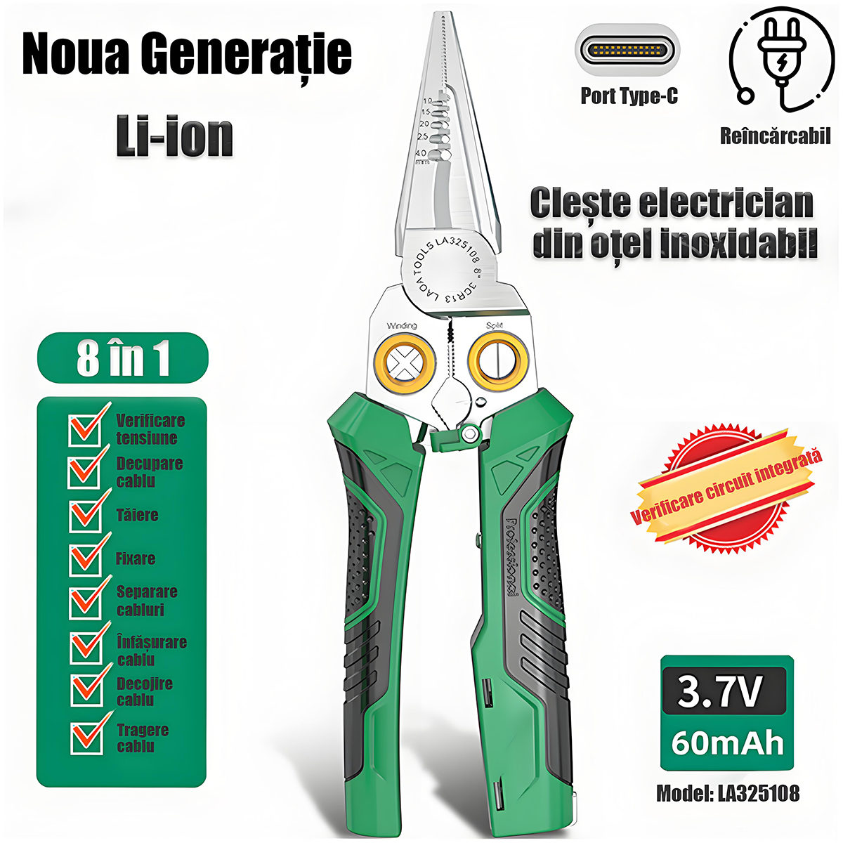 Multifuncțional clește de decojit din oțel inoxidabil, clește pentru îndepărtarea fibrelor optice, clește de tăiat cabluri, foarfece pentru cabluri electrice, clește de presiune pentru electricieni.