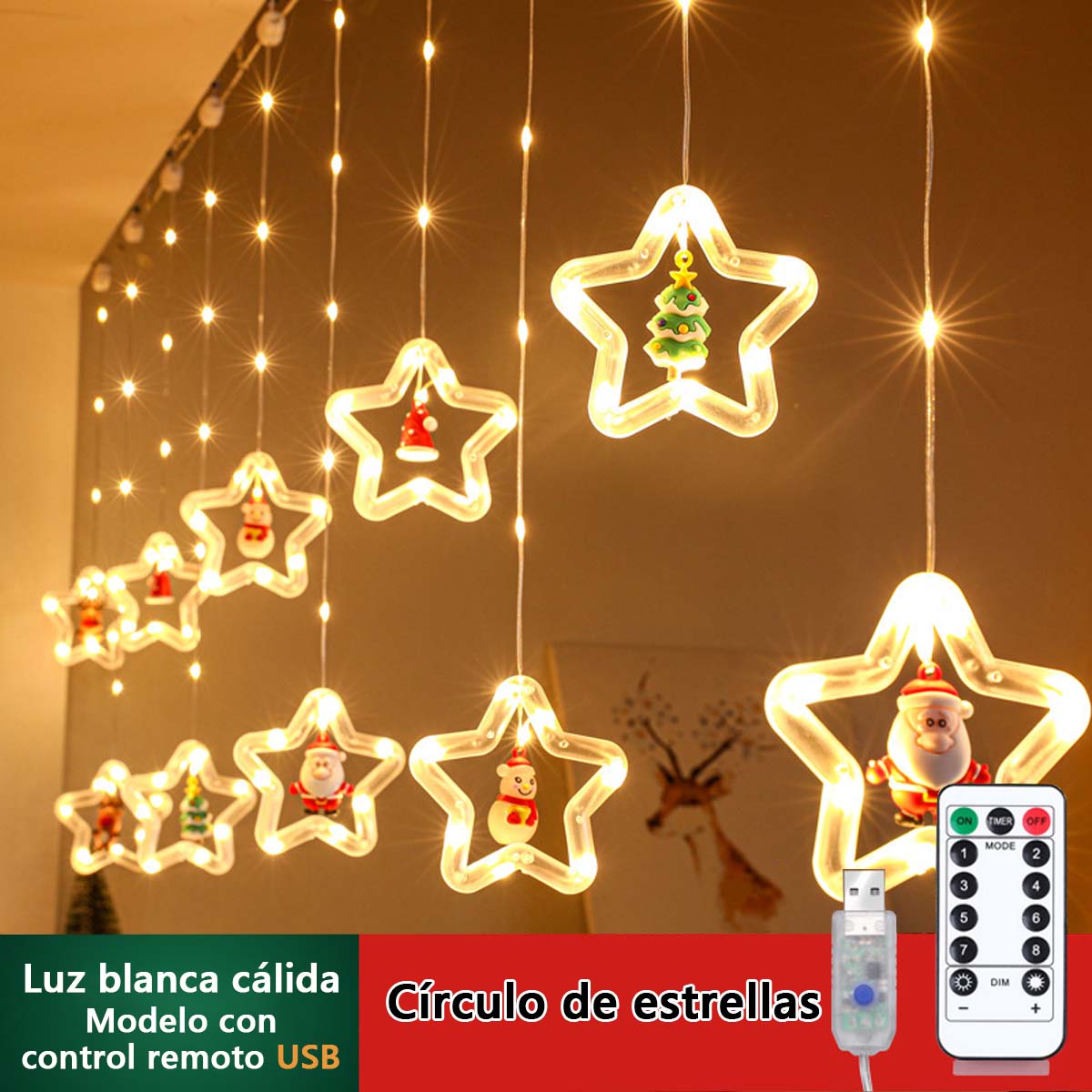 Luces de estrella para decoración navideña, guirnalda luminosa LED para habitación, cortinas y ambiente festivo