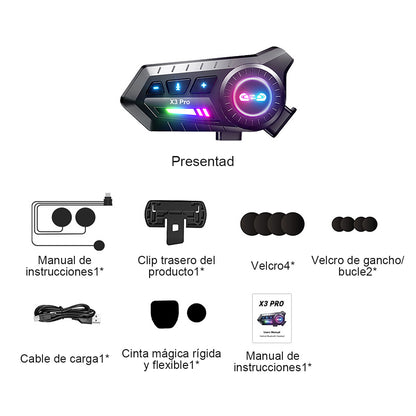 Auriculares Bluetooth X3 para casco de motocicleta, con bajos potentes, impermeables, con cancelación de ruido, inalámbricos y compatibles entre marcas, con intercomunicación para dos personas durante la conducción.